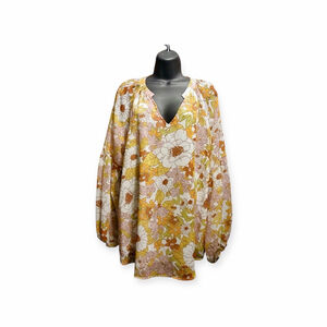 BTFBM Women's Retro Floral Balloon Sleeve Blouse XXL JC468